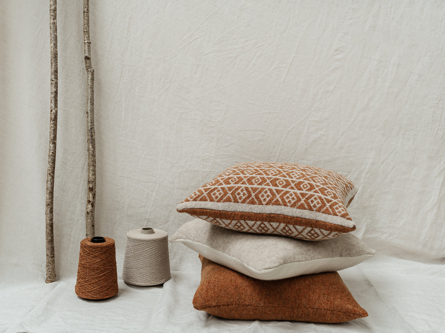 The Ruskin British Wool Jacquard Cushion in Ochre/ Cream