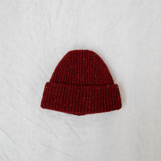 Donegal Merino Wool Beanie Hat in Brick Red