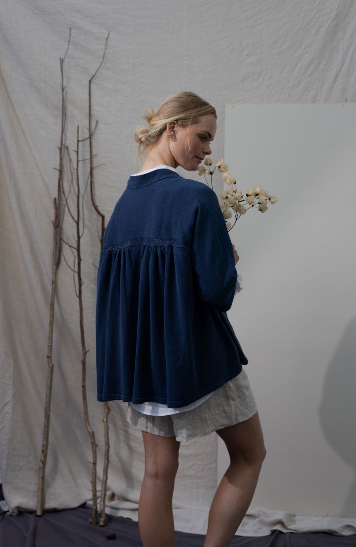 Beatrix Organic Cotton/Linen Kimono Cardigan in Soft Blue