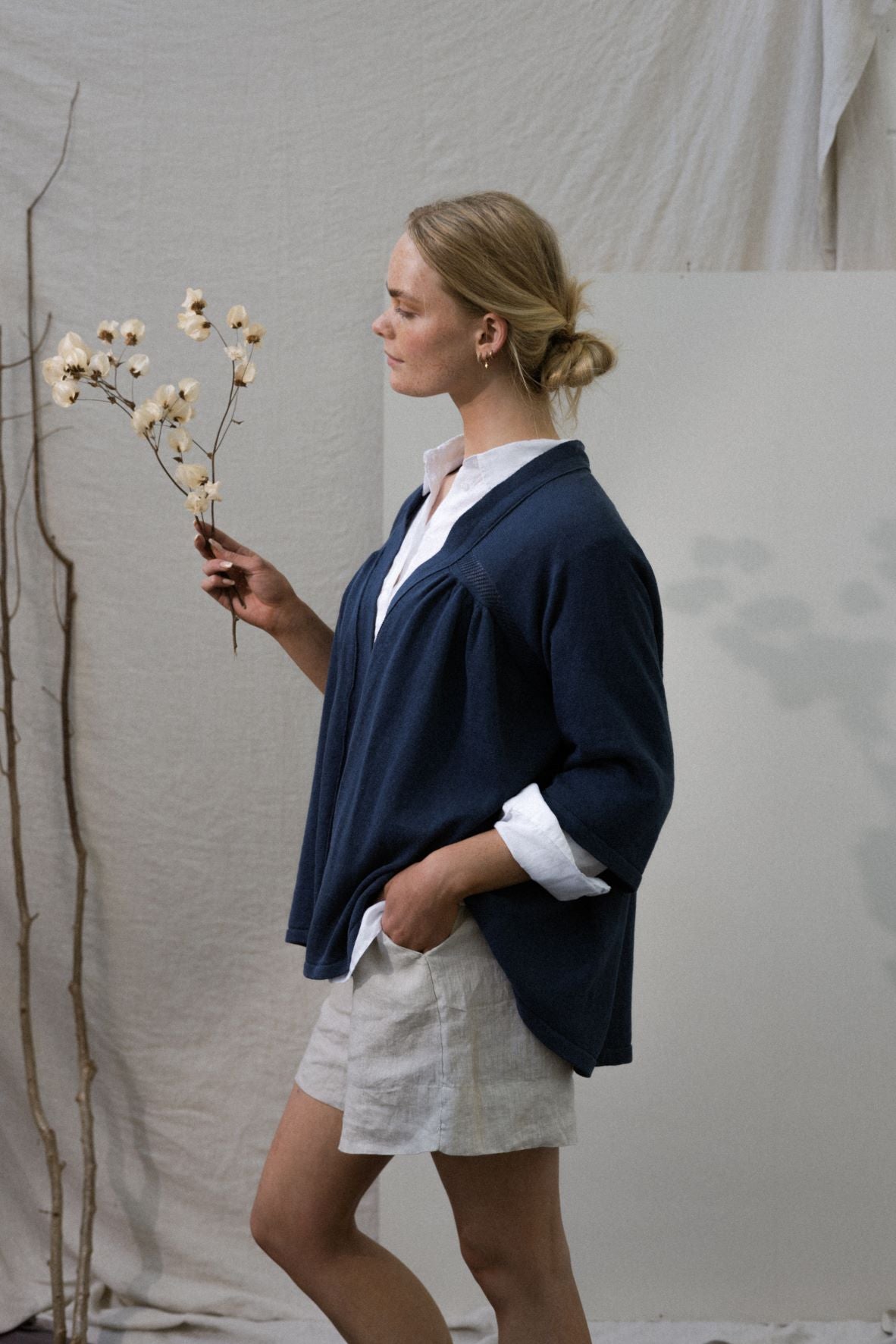 Beatrix Organic Cotton/Linen Kimono Cardigan in Soft Blue