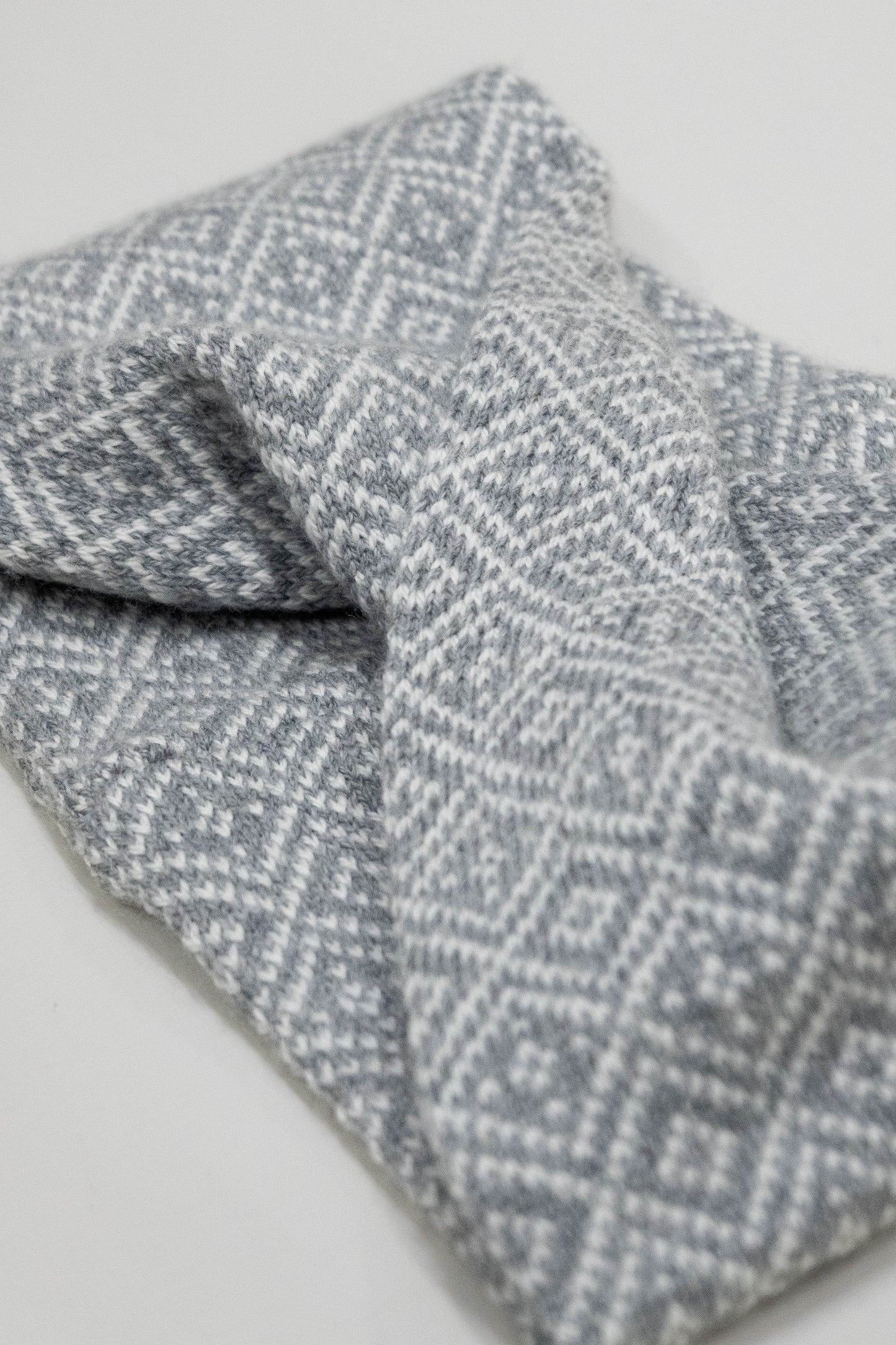 The Nora Merino Headwrap/Cowl in Soft Grey and White