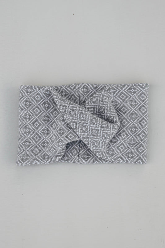 The Nora Merino Headwrap/Cowl in Soft Grey and White