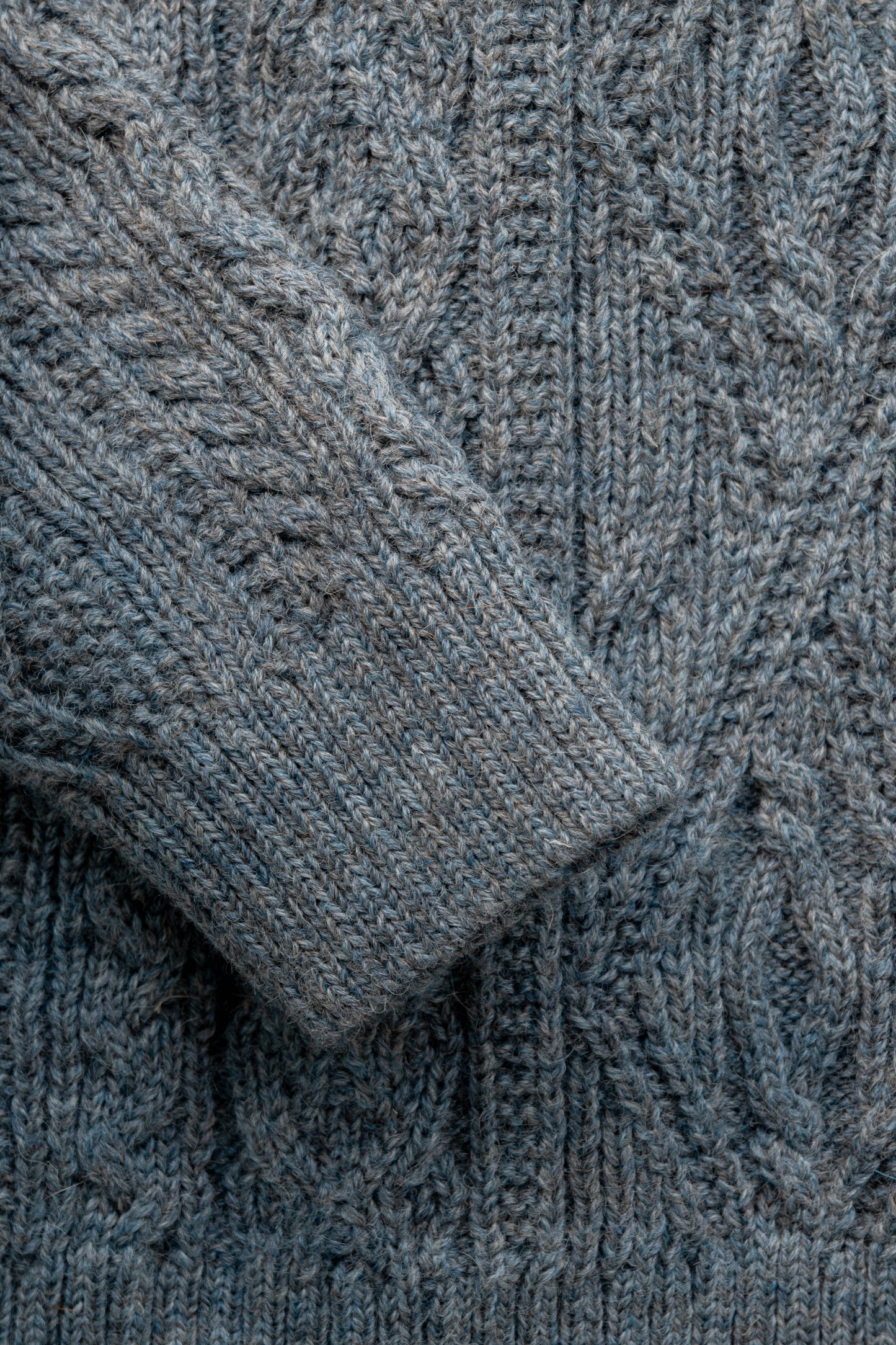 The Lugh British Wool Cable Sweater in Slate Blue