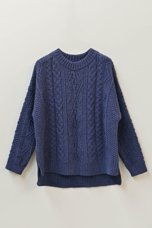 The Freyja British Wool Cable Sweater in Navy