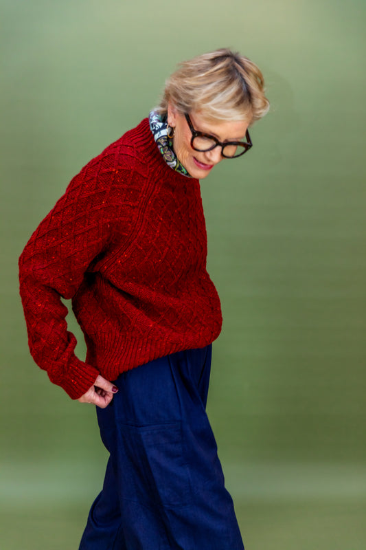 The Blisco Donegal Aran Sweater in Brick Red