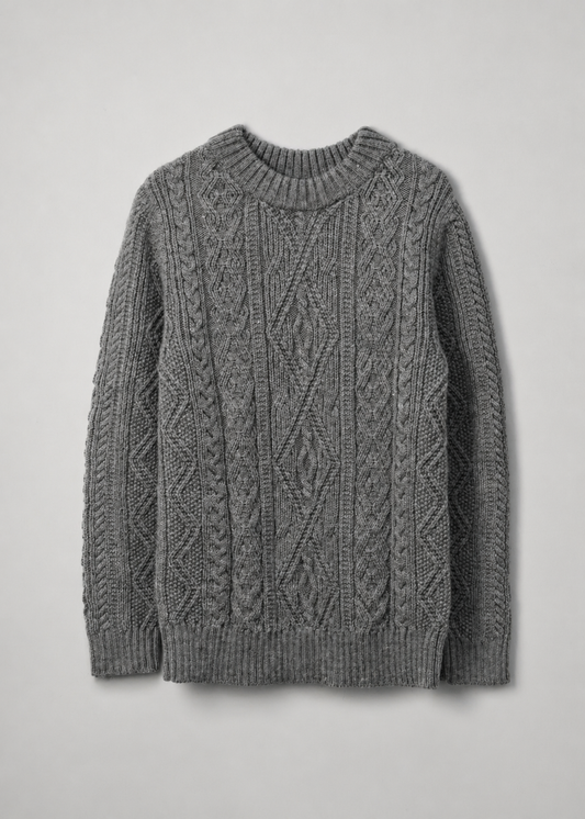 The Lugh British Wool Cable Sweater in Steel Grey
