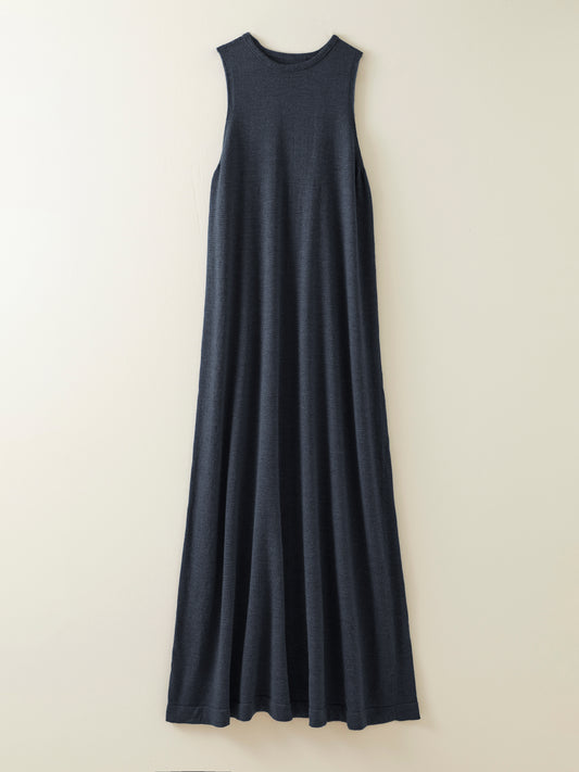 Eden Fine Wool Maxi Dress in Deep Indigo