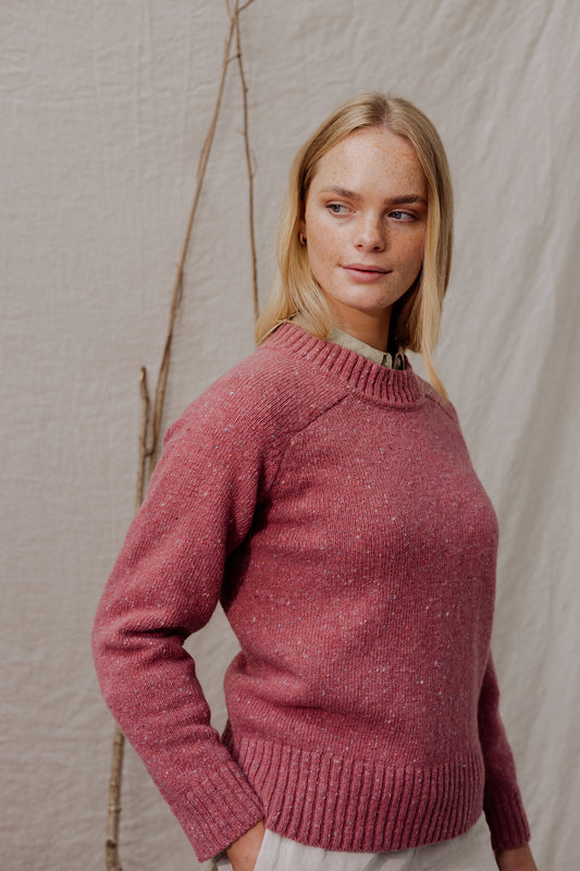 Donegal Merino Wool Sweater in Soft Rose -  Size M