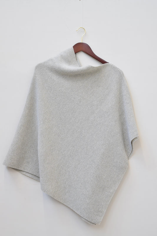 Fine Rib Lambswool Poncho in Silver Grey