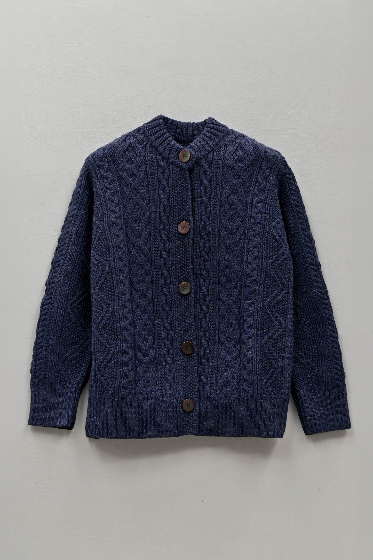 The Freyja British Wool Cable Cardigan in Navy