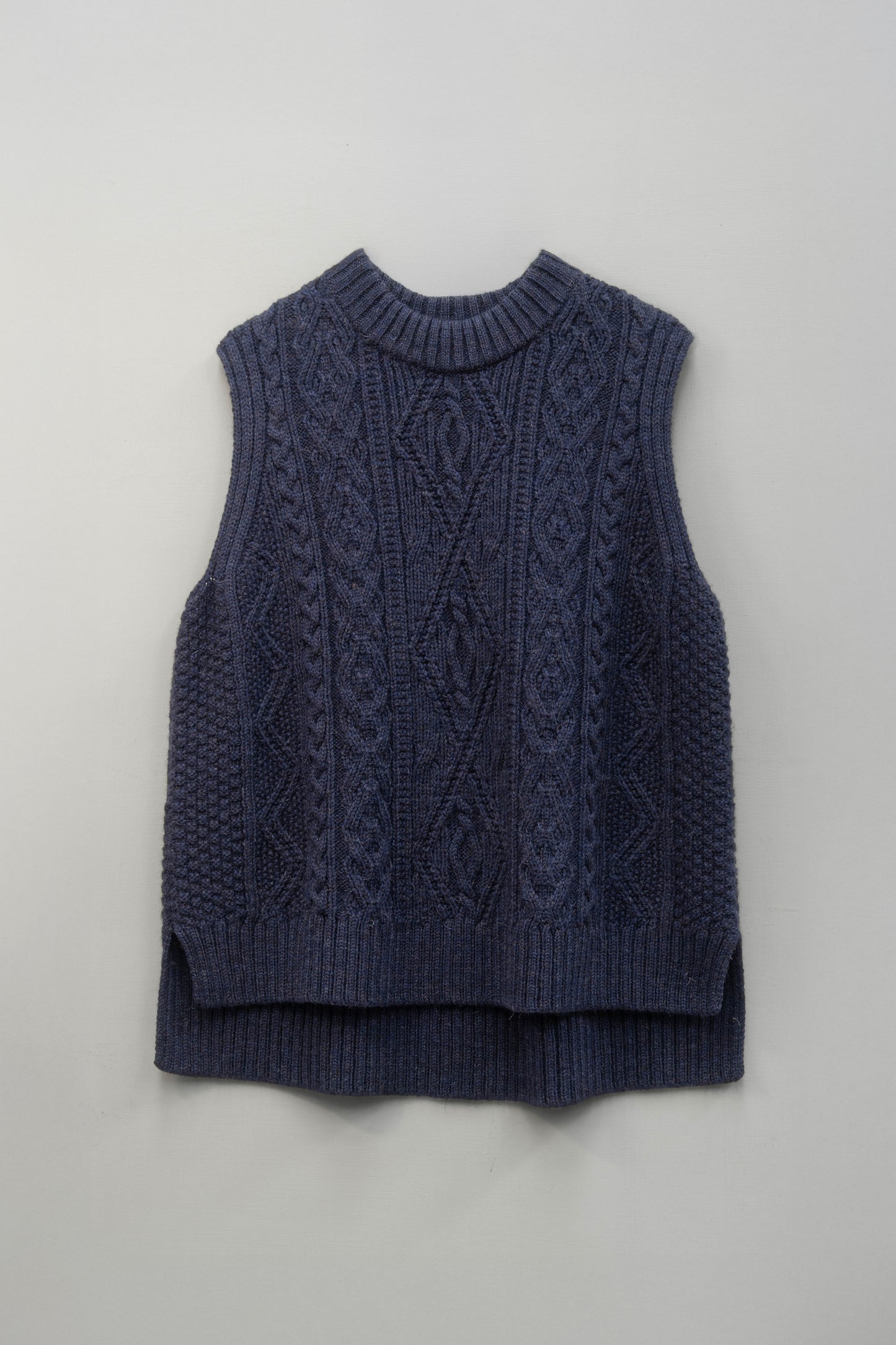 The Freyja British Wool Cable Vest in Navy