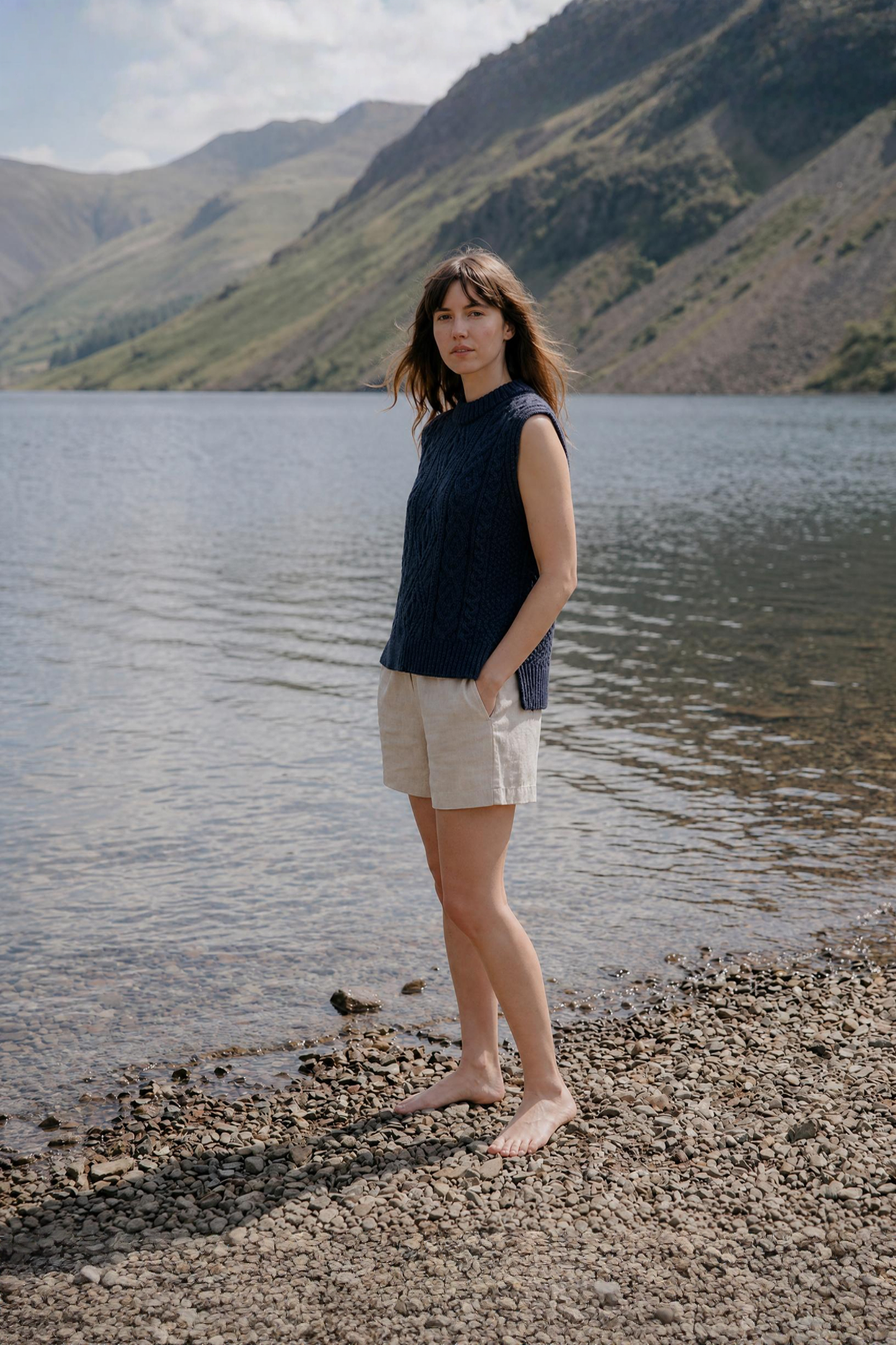 The Freyja British Wool Cable Vest in Navy
