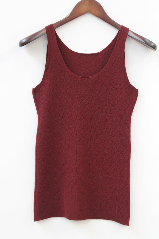 'Tricot de Peau' Fine Merino Camisole Top in Bordeaux Size 12