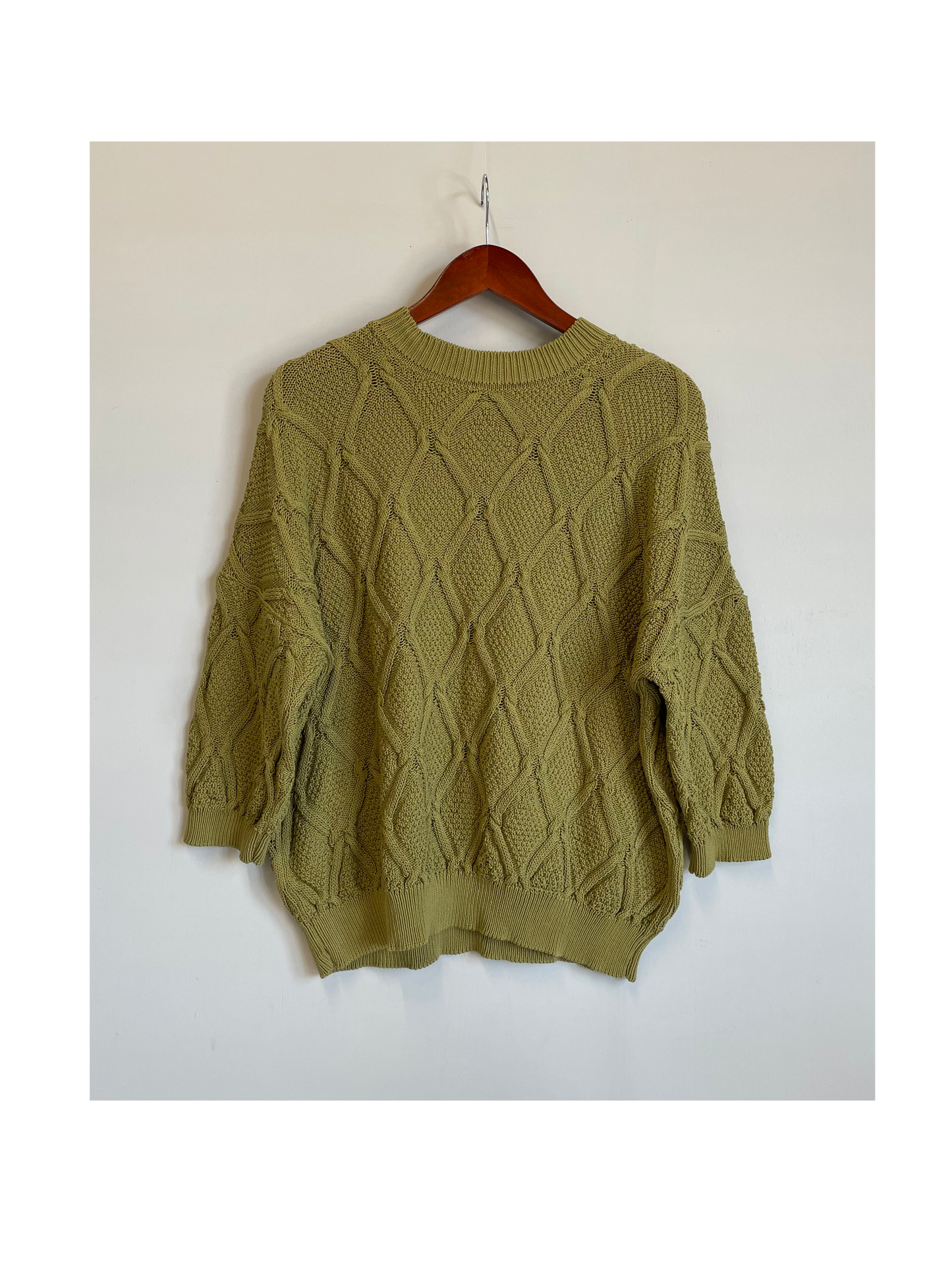 Organic Cotton Cable Sweater in Olive- SAMPLE - Medium