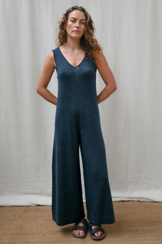 The Mori Fine Merino Wool Jumpsuit in Indigo