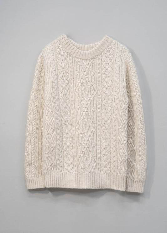 The Lugh British Wool Cable Sweater in Ecru