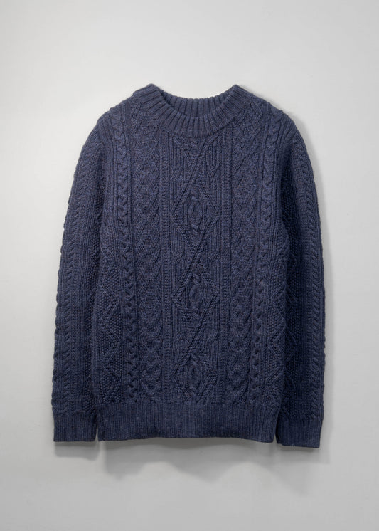 The Lugh British Wool Cable Sweater in Navy