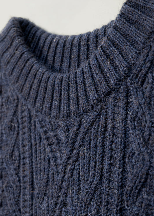 The Lugh British Wool Cable Sweater in Navy