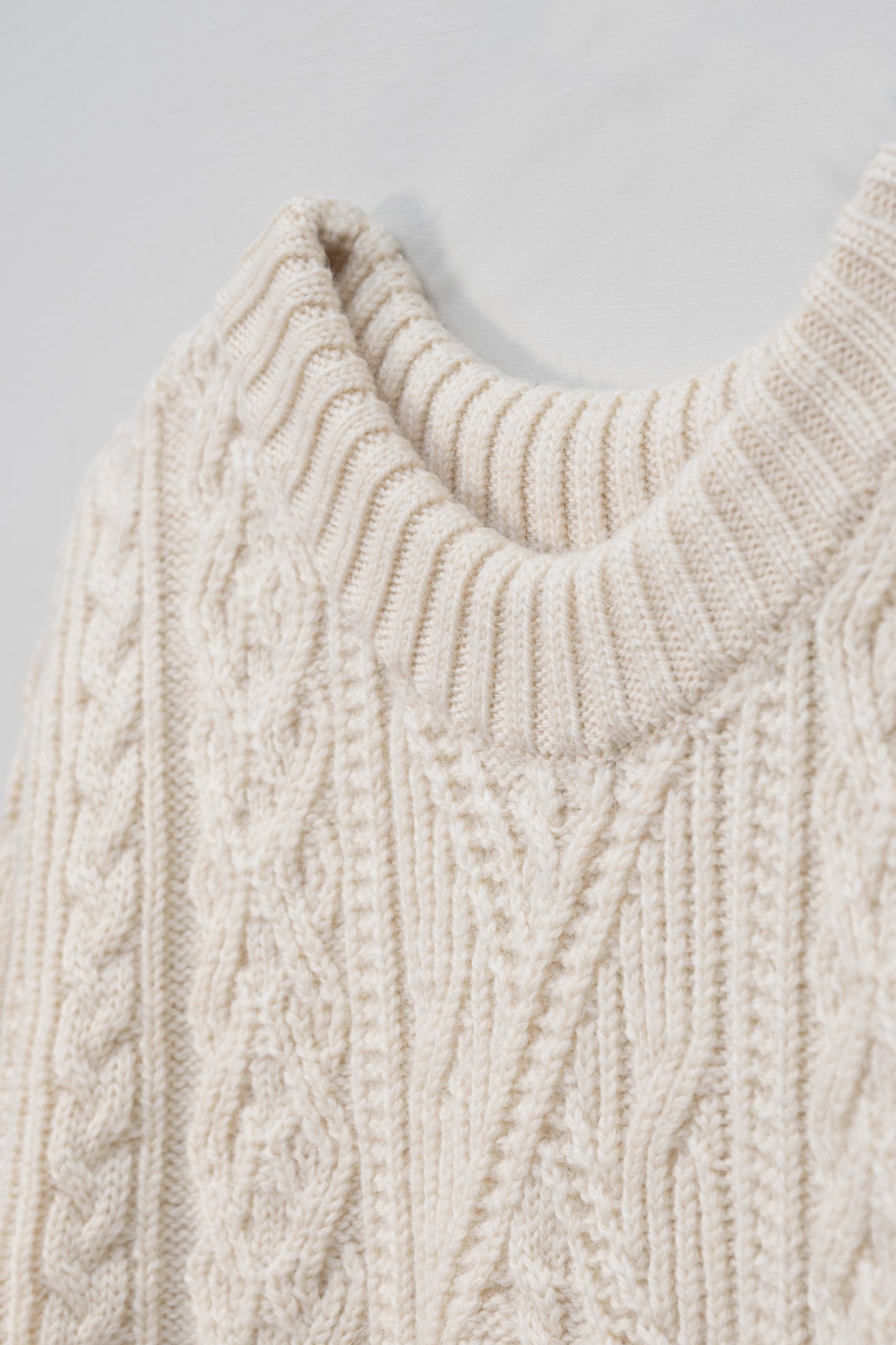 The Lugh British Wool Cable Sweater in Ecru
