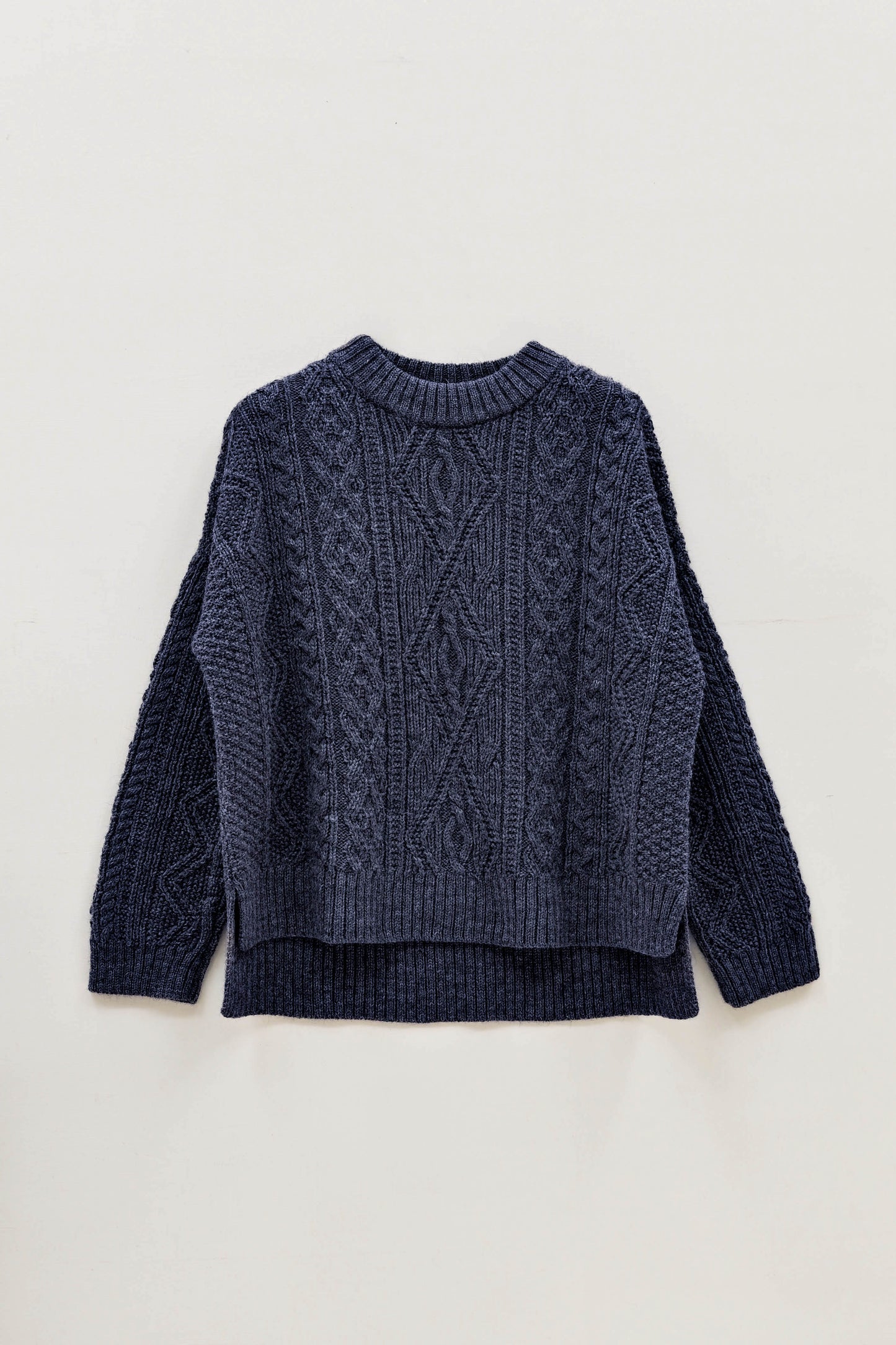 The Freyja British Wool Cable Sweater in Navy