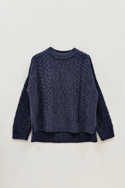 The Freyja British Wool Cable Sweater in Navy