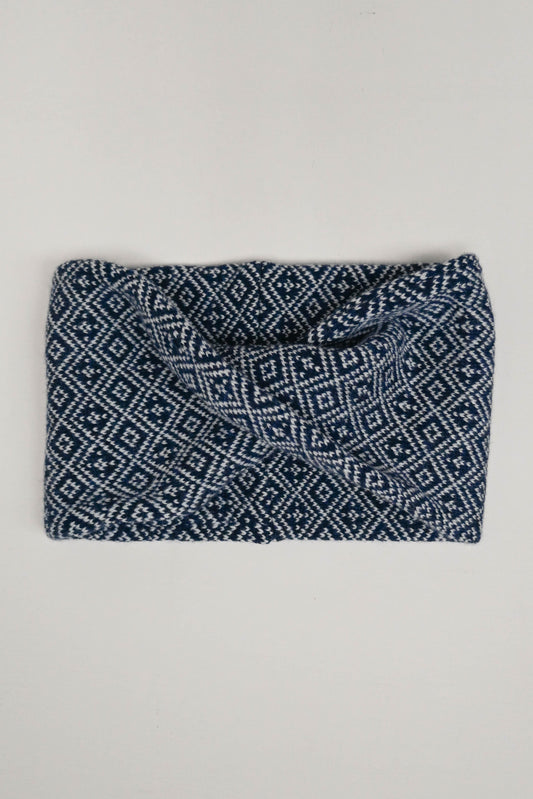 The Nora Lambswool Headwrap/Cowl in Navy/Linen