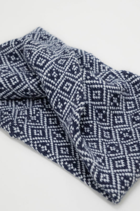 The Nora Merino Headwrap/Cowl in Navy and White