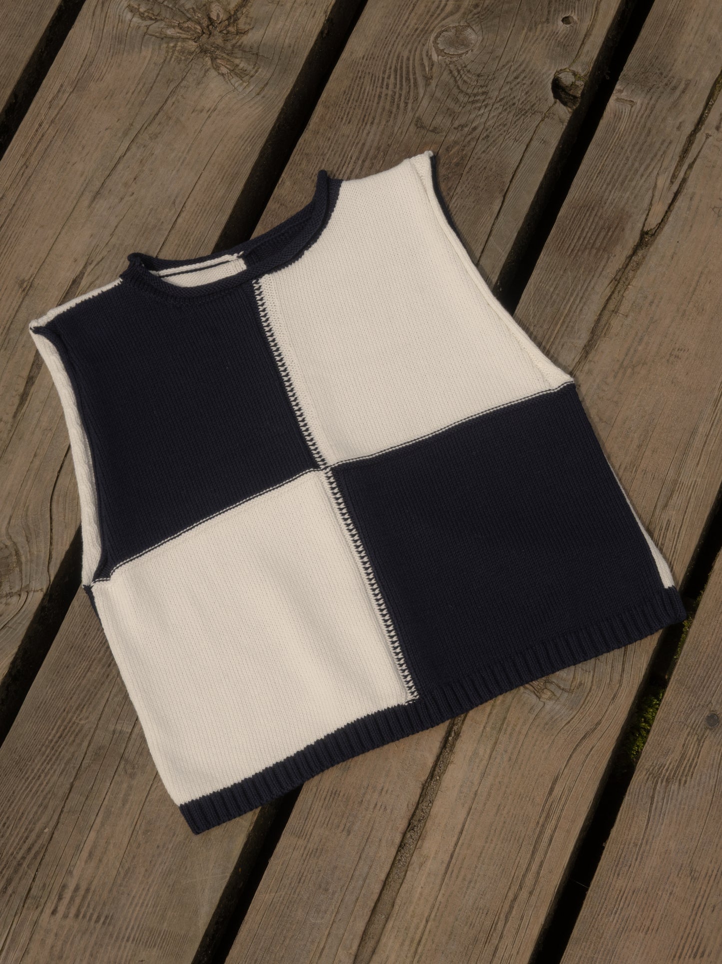 Organic Cotton Quadrant Vest French Navy / Chalk
