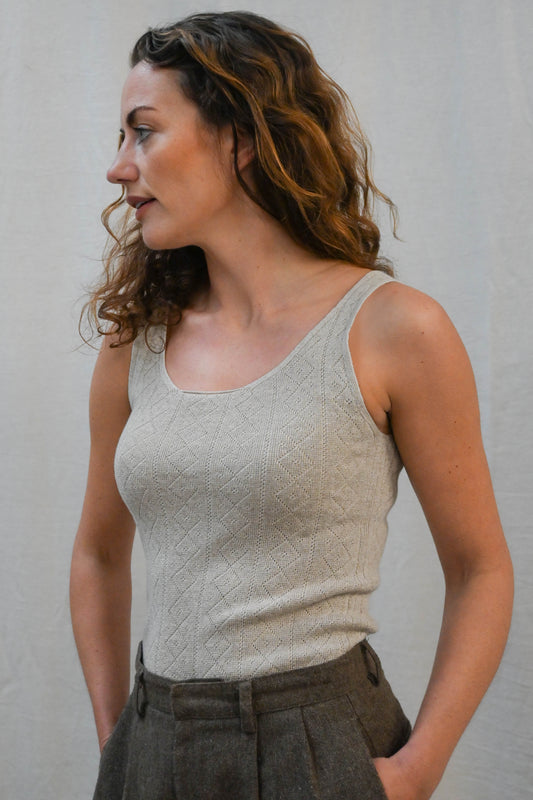 'Tricot de Peau' Fine Merino Camisole Top in Oatmeal
