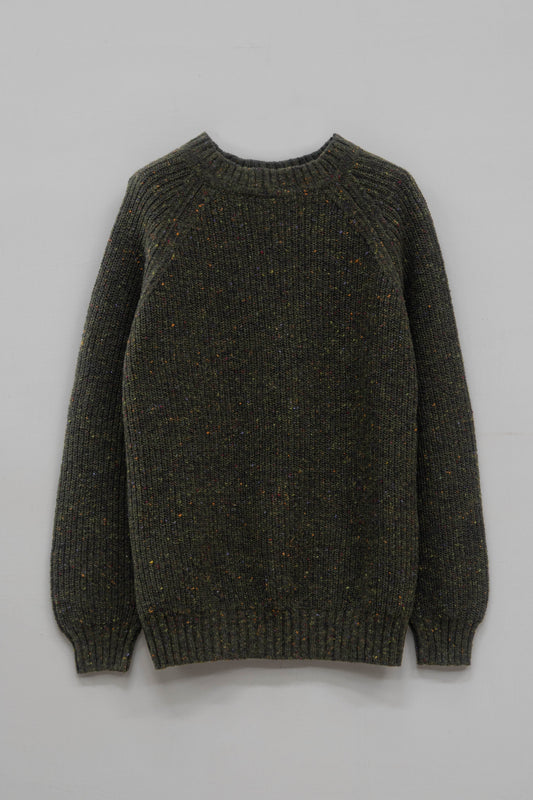 The Olann Donegal Merino Crew Neck Sweater in Forest