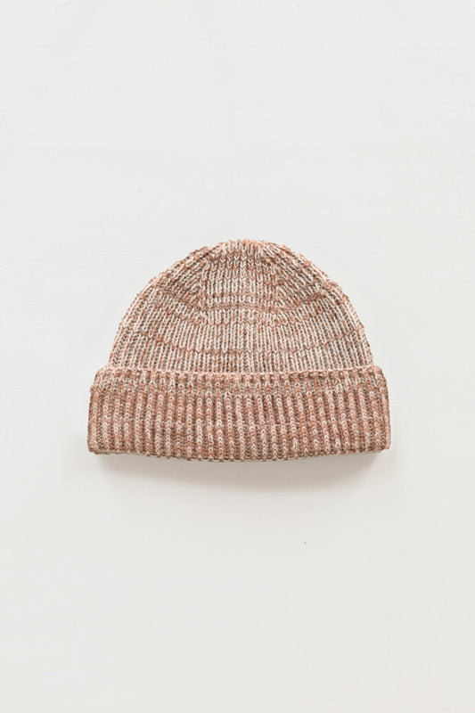 British Wool Beanie in Old Rose and Ecru