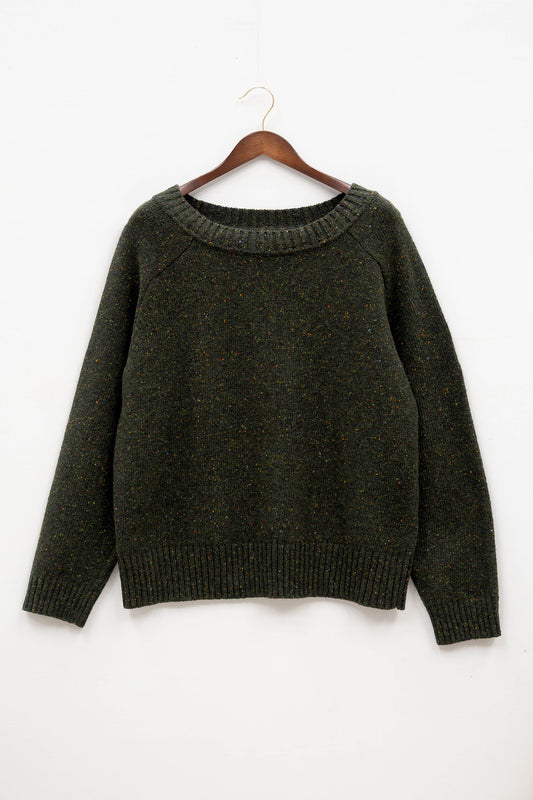 Donegal Merino Wool Sweater in Forest - XL - Boat Neck - Sample