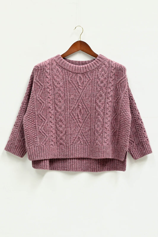 The Freyja British Wool Cable Sweater in Calluna - Sample XS