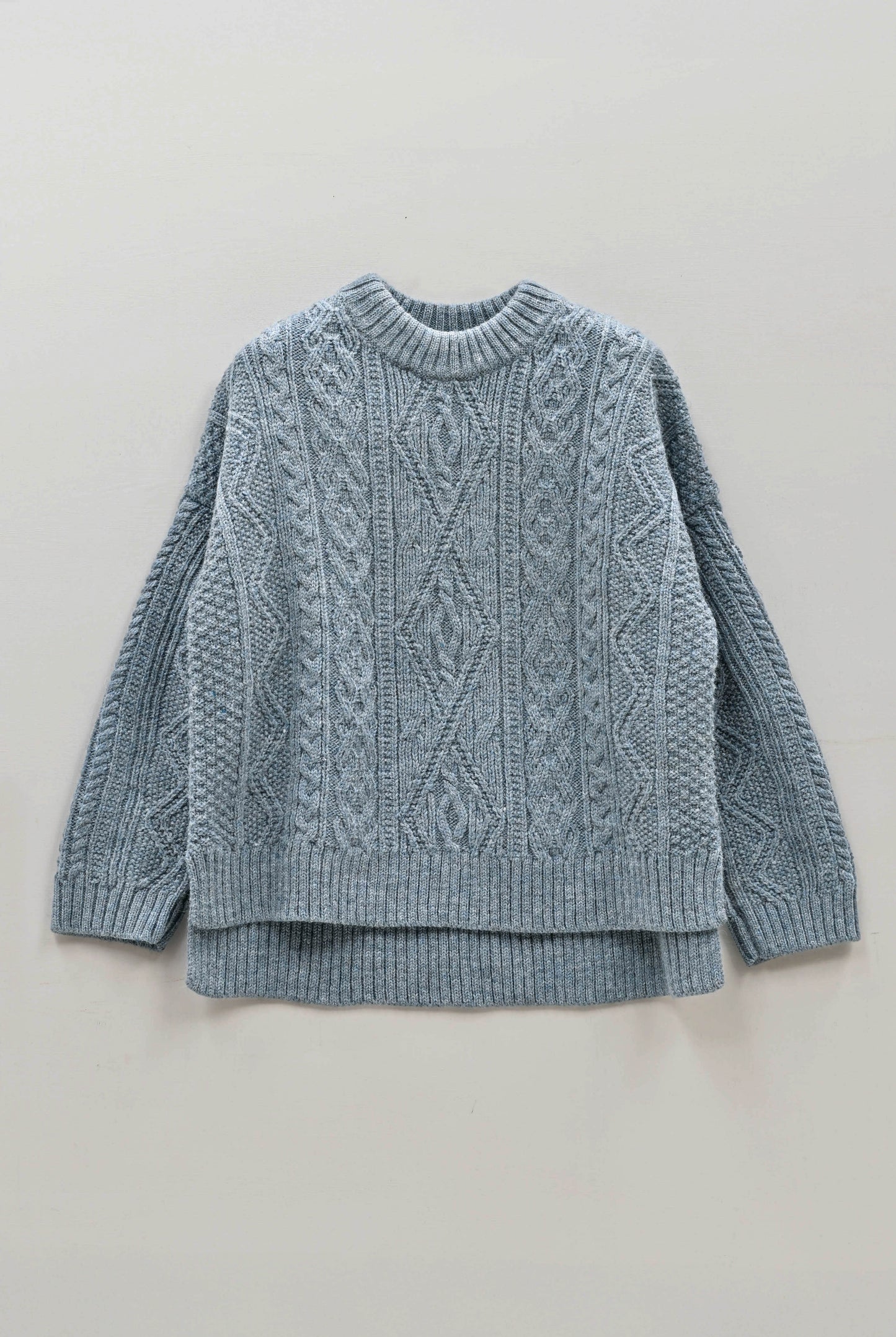 The Freyja British Wool Cable Sweater in Slate Blue