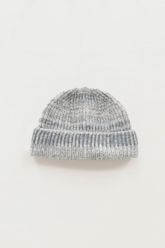 British Wool Beanie in Slate Blue and Ecru