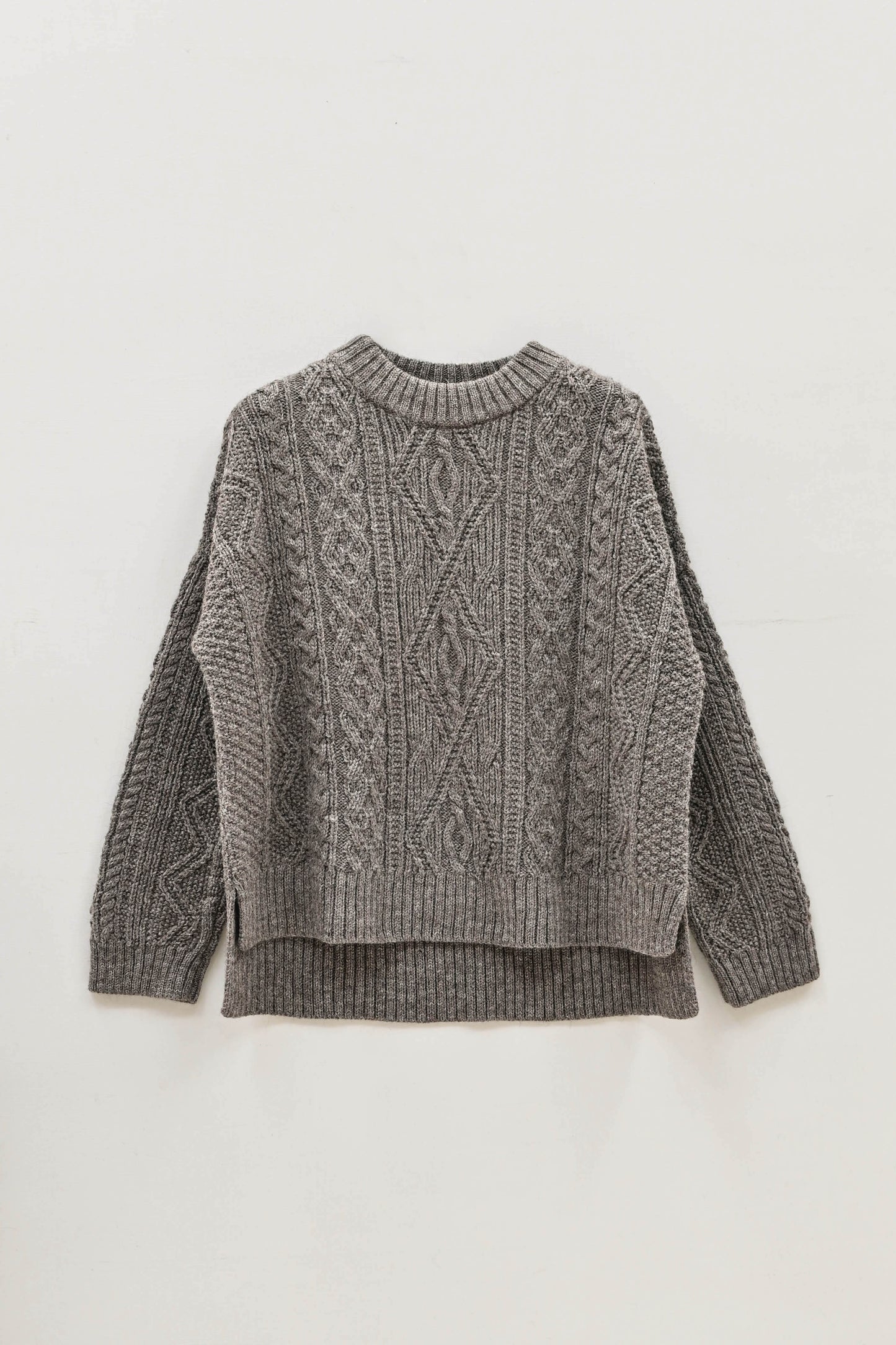 The Freyja British Wool Cable Sweater in Steel Grey
