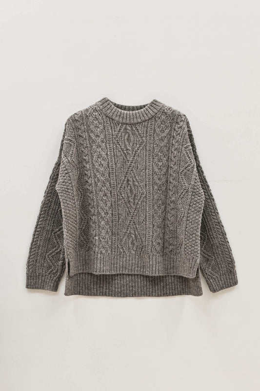 The Freyja British Wool Cable Sweater in Steel Grey