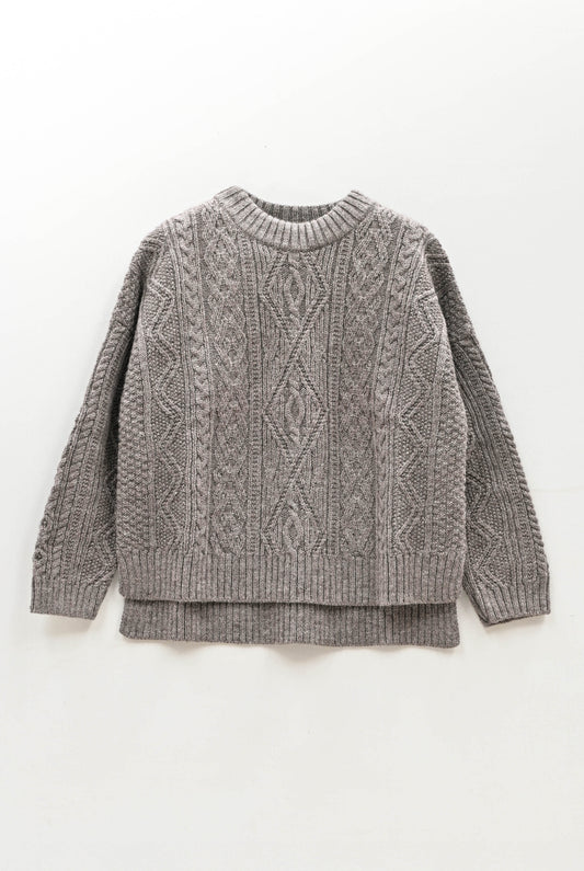 The Freyja British Wool Cable Sweater in Steel Grey