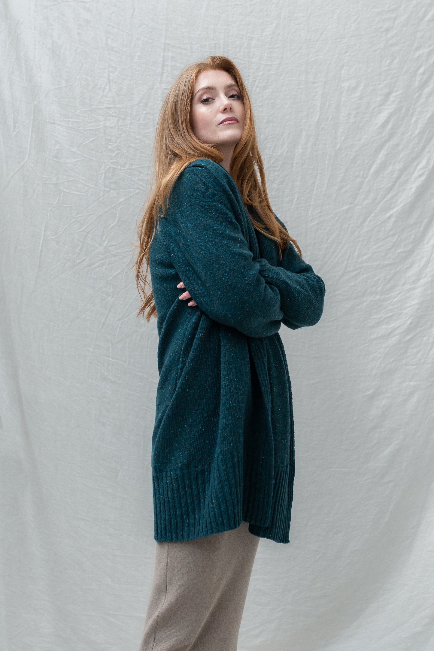 The Kent Donegal Merino Wool Cardigan in Charcoal