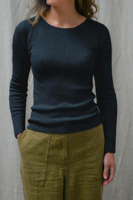 'Tricot de Peau' Fine Merino Wool Base Layer in Deep Indigo - Sample