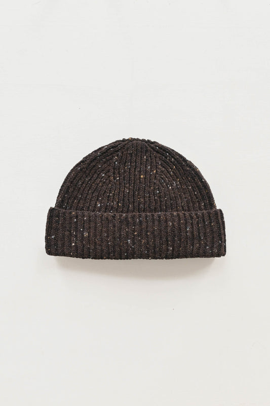 Donegal Merino Wool Beanie Hat in Umber
