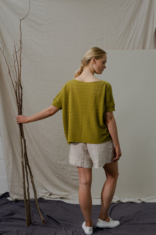 100% Organic Cotton/ Linen Tee - Size Small - Olive