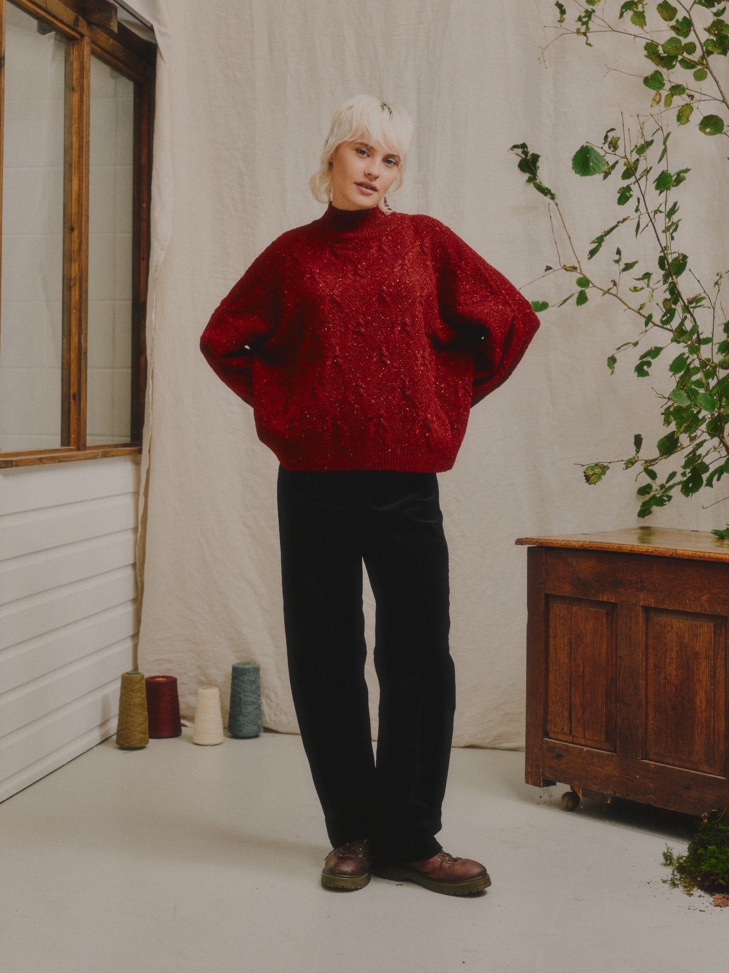 Ings Donegal Cable Sweater in Brick Red