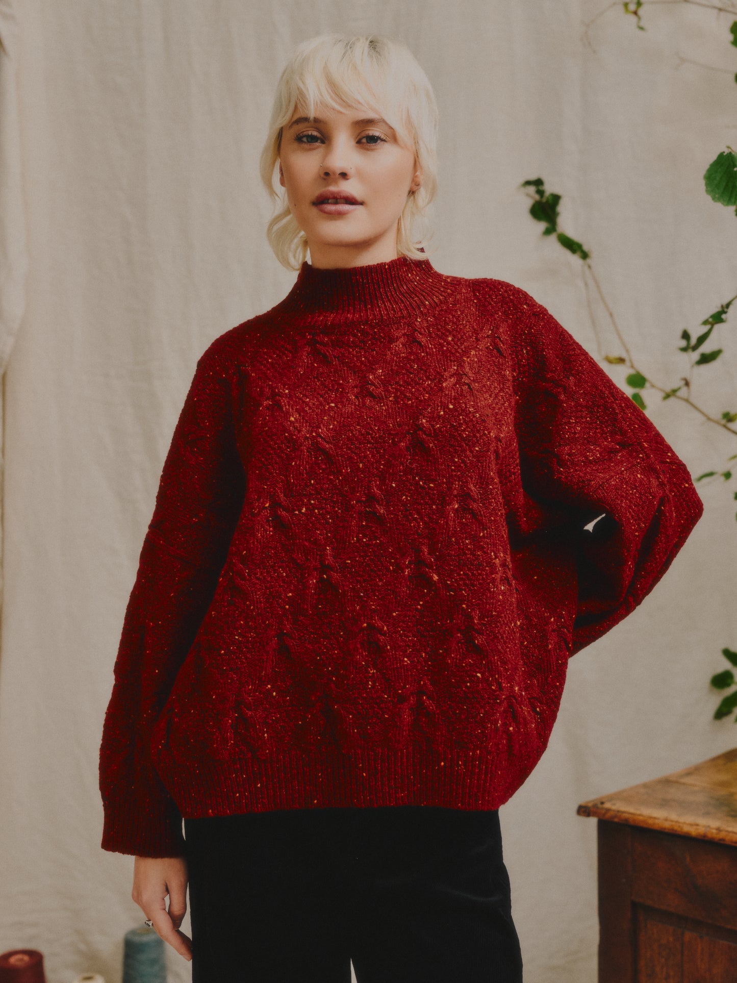 Ings Donegal Cable Sweater in Brick Red