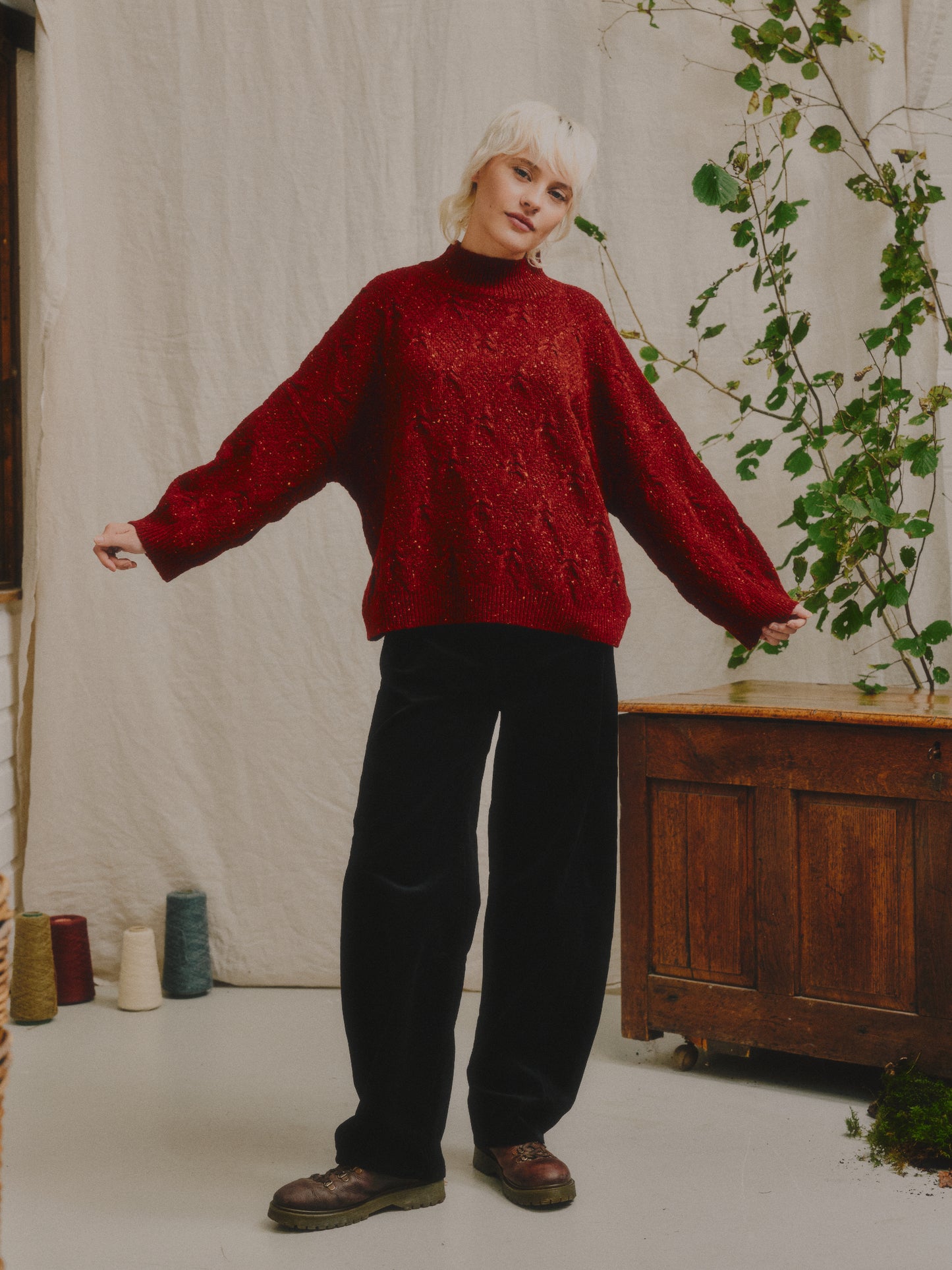 Ings Donegal Cable Sweater in Brick Red