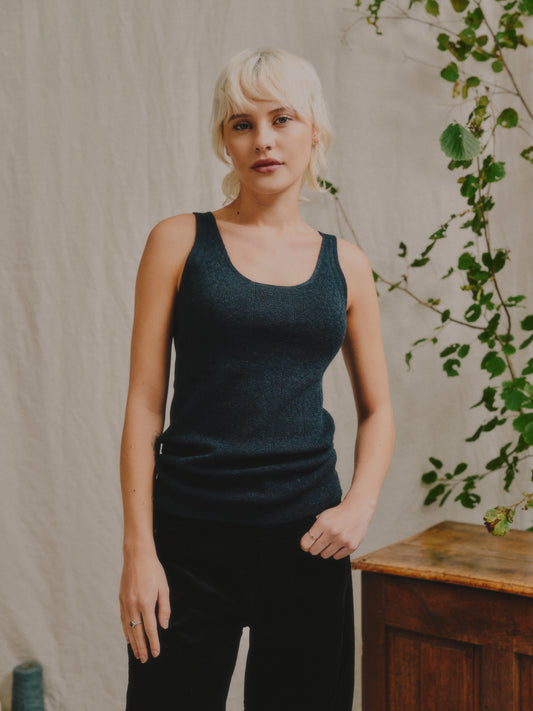 'Tricot de Peau' Fine Merino Camisole Top in Deep Indigo Blue