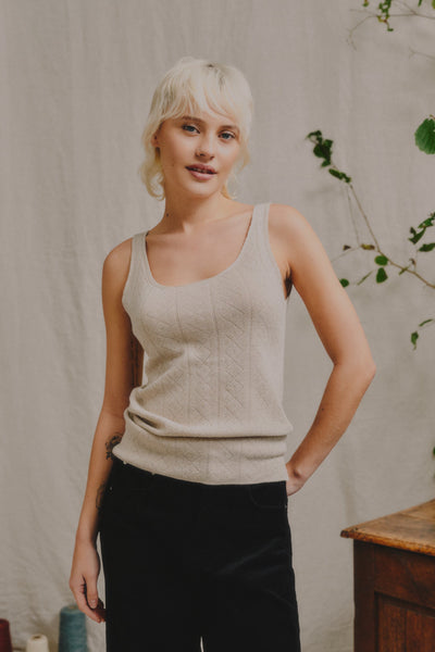 Tricot de Peau' Fine Merino Camisole Top in Oatmeal | OUBAS