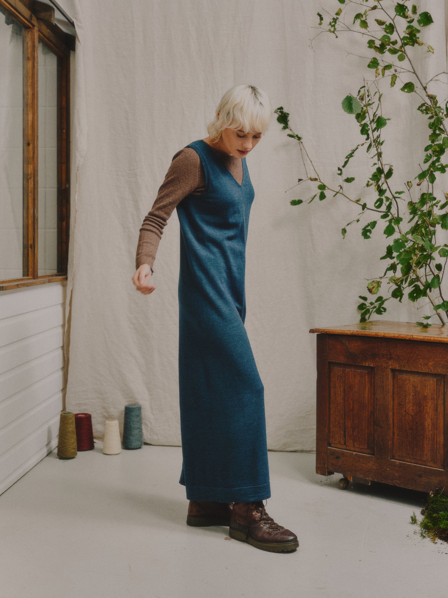 The Mori Fine Merino Wool Jumpsuit in Indigo