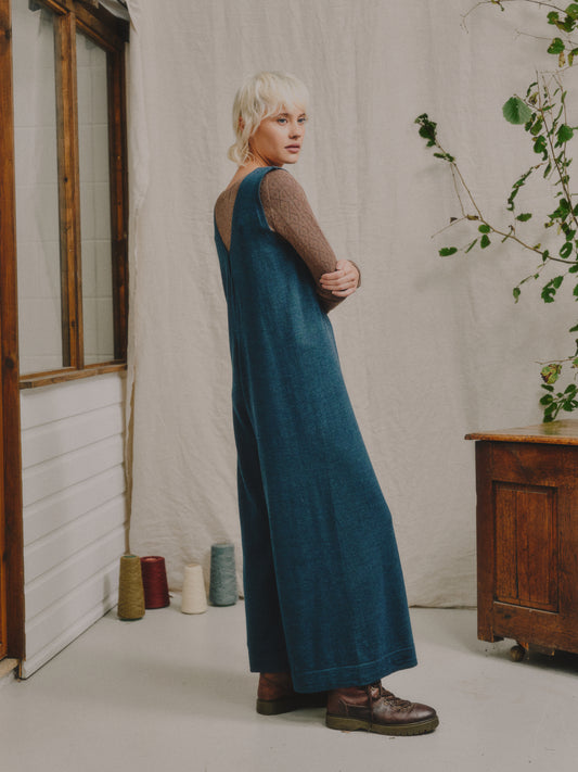 The Mori Fine Merino Wool Jumpsuit in Indigo