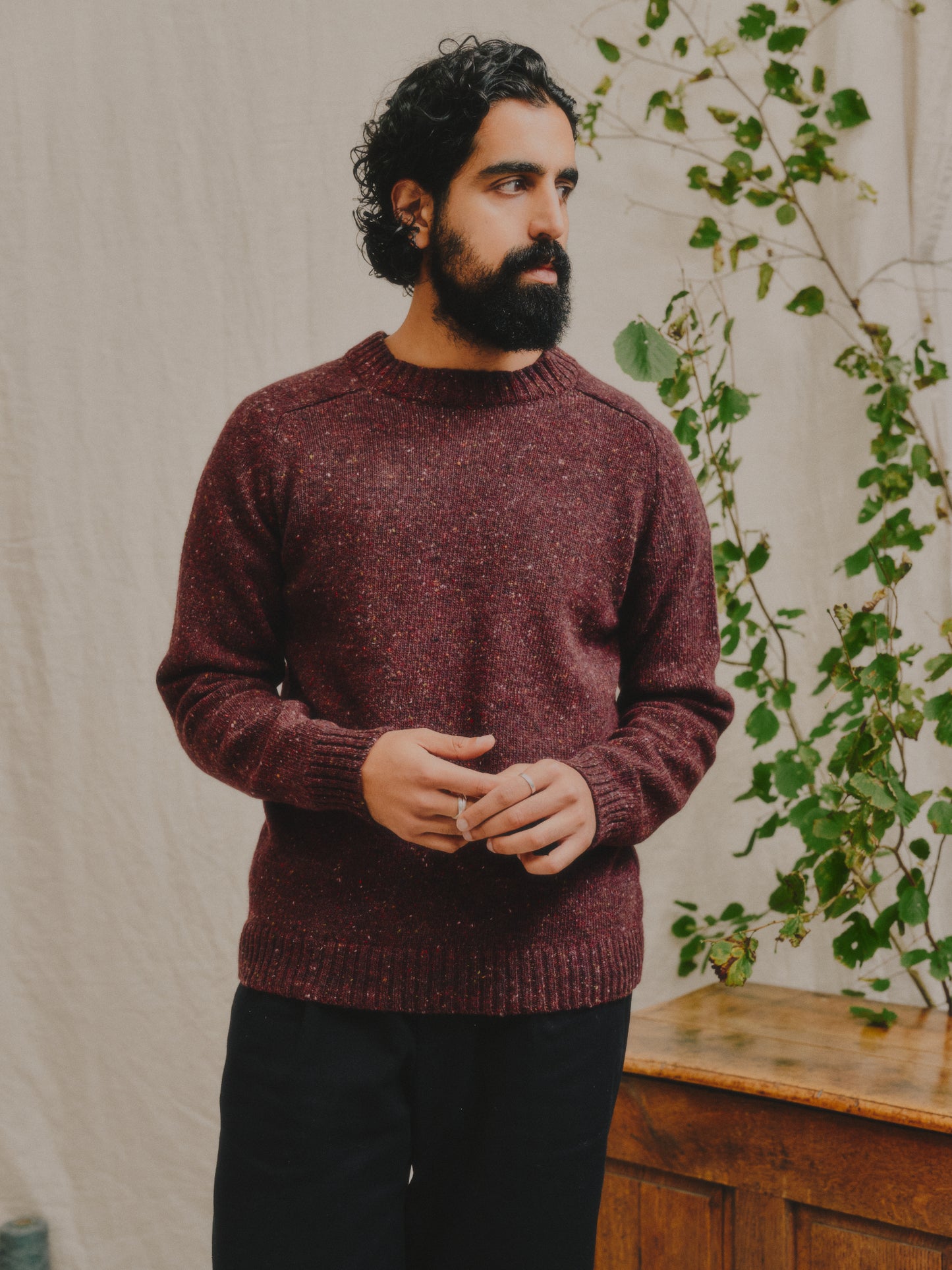 Men's Donegal Sweater in Mulberry